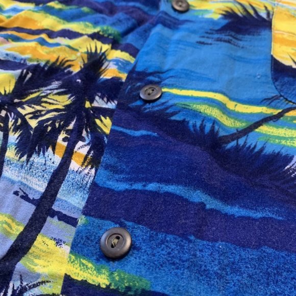 Ocean Current Men’s Hawaiian Shirt Blue & Yellow Size L Palm Tree Print - Picture 6 of 7